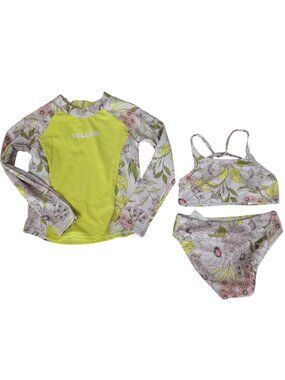 Volcom Neon Yellow and Floral Girls' Long Sleeve Rashguard Set